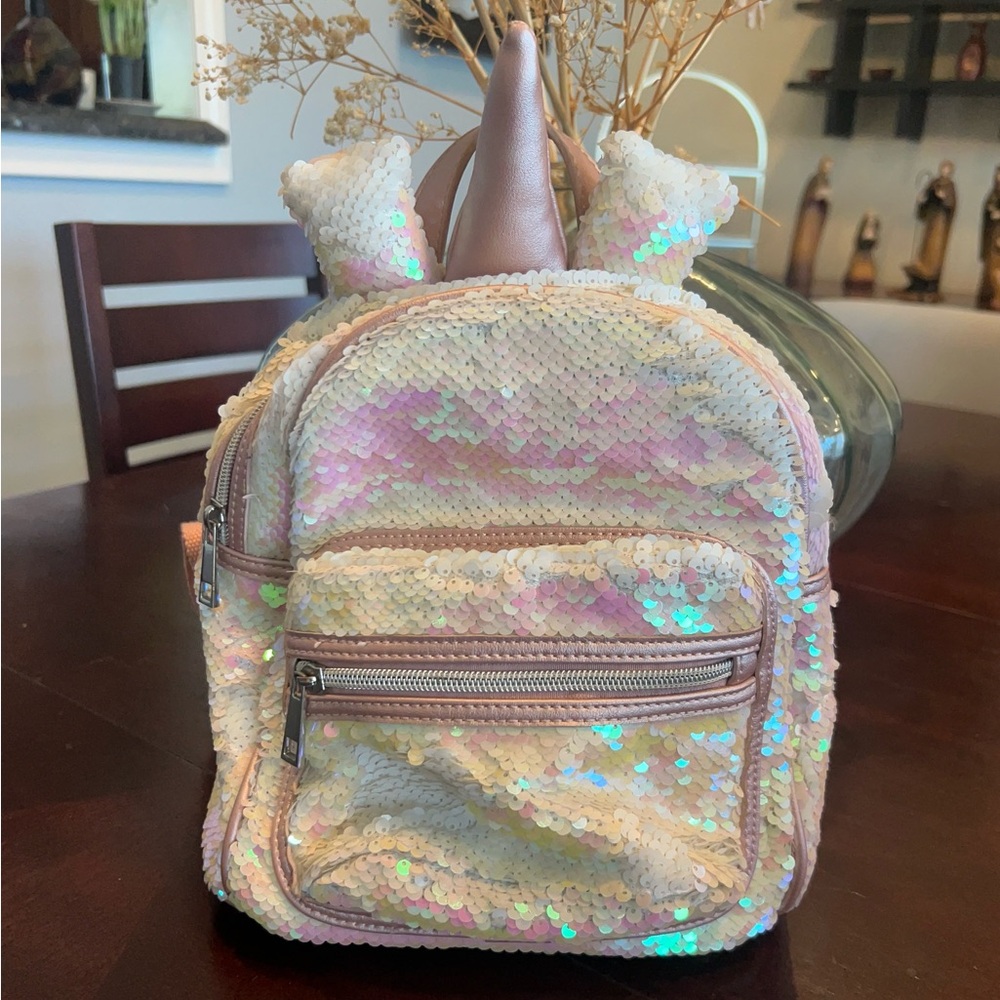 Light pink sequined unicorn small backpack